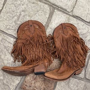 Liberty black fringe boots brown LB 71124